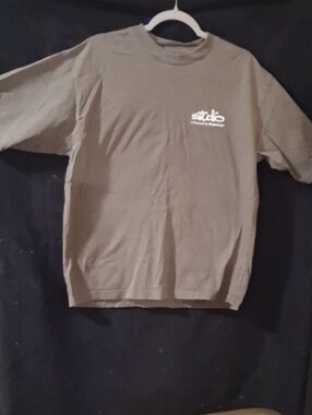 Studio Men's Crewneck Sweater with White Chest Logo - Olive Green